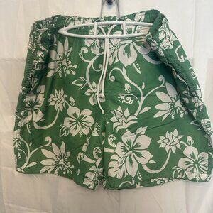 Old Navy, Mens Swim Trunks with Liner, Size XXL, Green with White floral